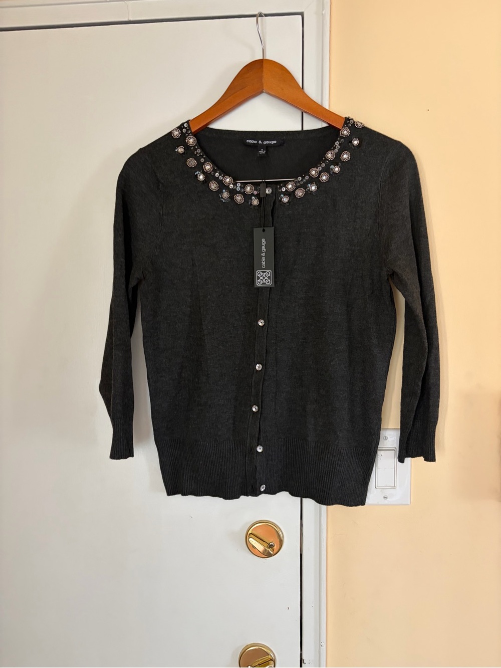 Cable & Gauge Embellished Dark Gray Cardigan